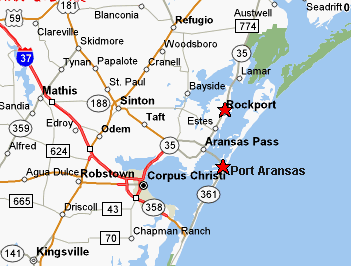 Rockport, Port Aransas Texas area map